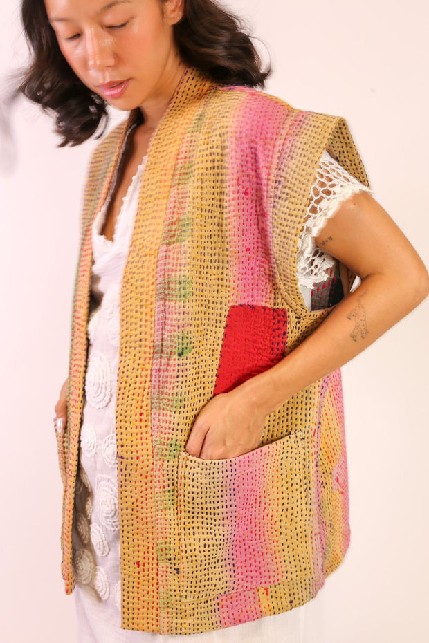 KANTHA VEST LIRAZU - sustainably made MOMO NEW YORK sustainable clothing, new slow fashion