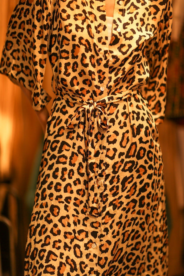 LEO PRINT BUTTON DRESS RUTH SERVGE - sustainably made MOMO NEW YORK sustainable clothing, dress slow fashion