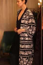 OLA EMBROIDERED SILK LONG KIMONO - sustainably made MOMO NEW YORK sustainable clothing, Embroidered Kimono slow fashion