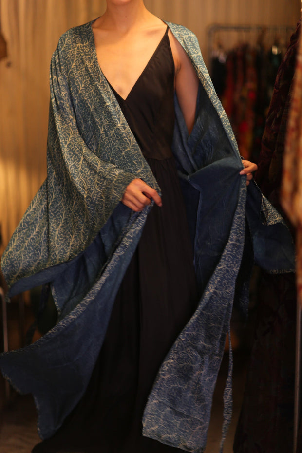 PINA SILK WING KIMONO OCEAN - sustainably made MOMO NEW YORK sustainable clothing, handmade slow fashion