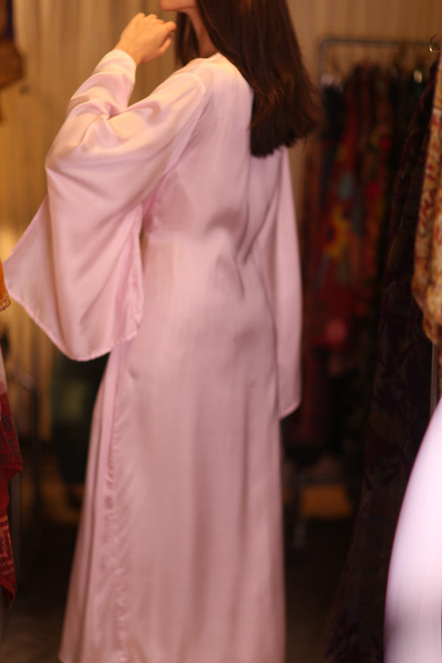 PINA SILK WING KIMONO SOLID PALE PINK - sustainably made MOMO NEW YORK sustainable clothing, handmade slow fashion
