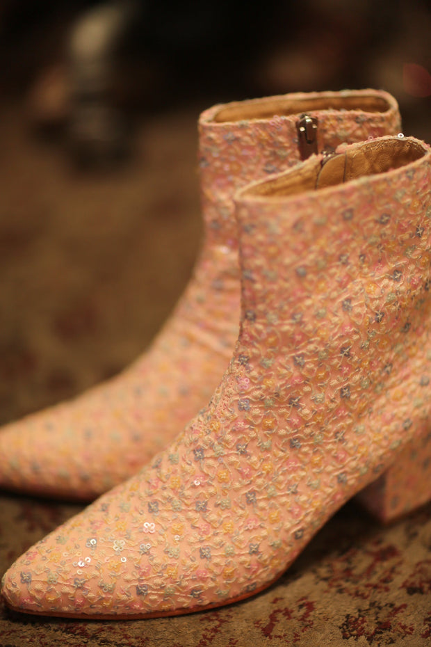 PINK SILK SEQUIN EMBROIDERED BOOTS LEWIS - sustainably made MOMO NEW YORK sustainable clothing, slow fashion
