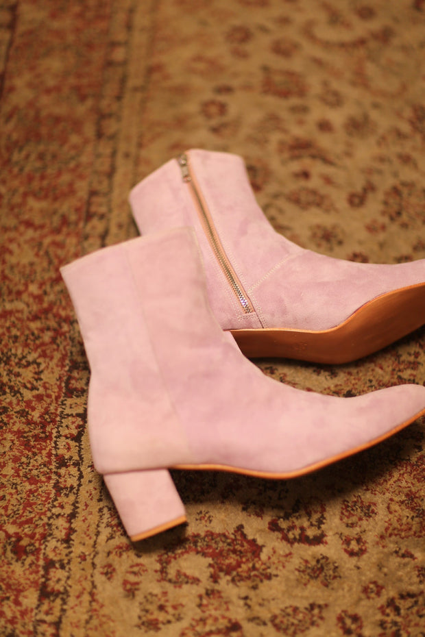 PINK SUEDE BOOTS - sustainably made MOMO NEW YORK sustainable clothing, kimono slow fashion