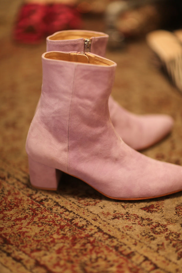 PINK SUEDE BOOTS - sustainably made MOMO NEW YORK sustainable clothing, kimono slow fashion