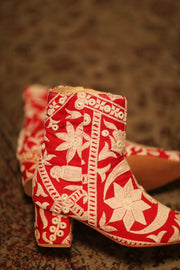 RED EMBROIDERED BOOTS ELLA - sustainably made MOMO NEW YORK sustainable clothing, boots slow fashion