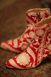 RED EMBROIDERED BOOTS ELLA - sustainably made MOMO NEW YORK sustainable clothing, boots slow fashion