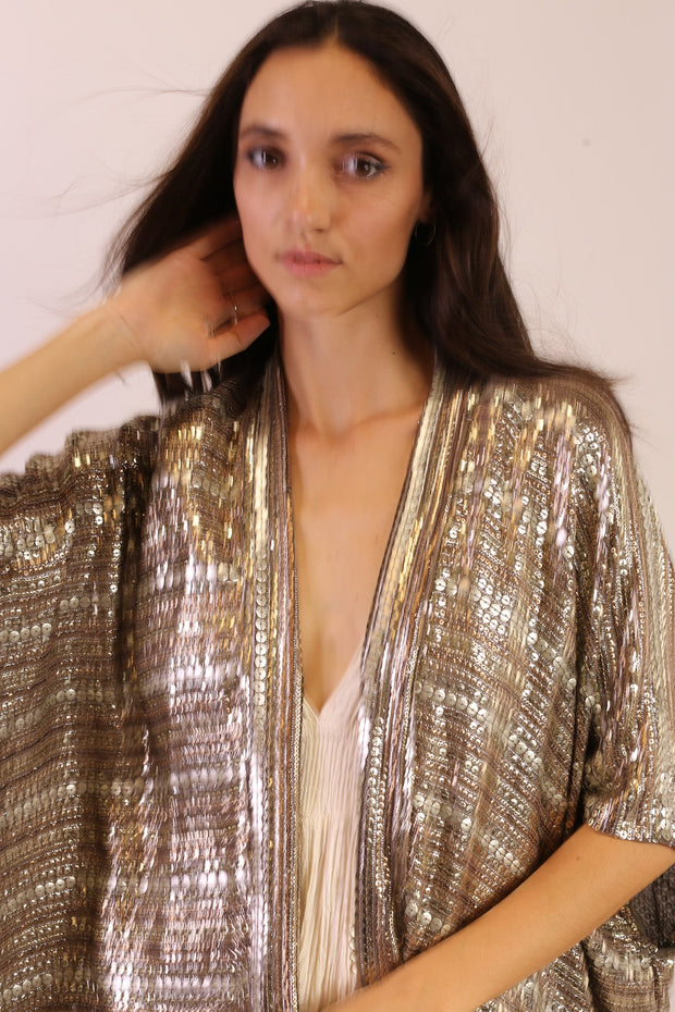 SEQUIN EMBROIDERED KIMONO MIDI - sustainably made MOMO NEW YORK sustainable clothing, new slow fashion