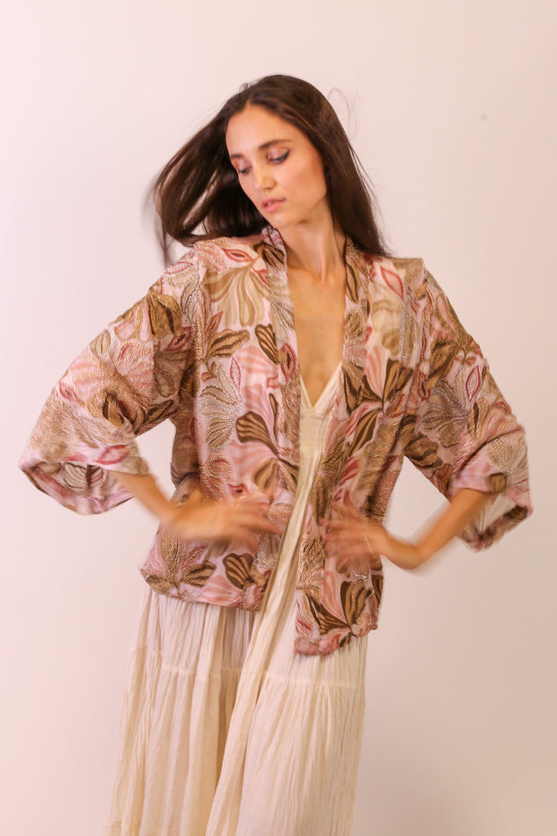 SEQUIN SILK EMBROIDERED KIMONO - sustainably made MOMO NEW YORK sustainable clothing, slow fashion