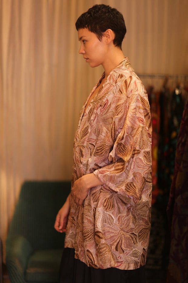 SHORT SILK EMBROIDERED KIMONO LINDA - sustainably made MOMO NEW YORK sustainable clothing, kimono slow fashion