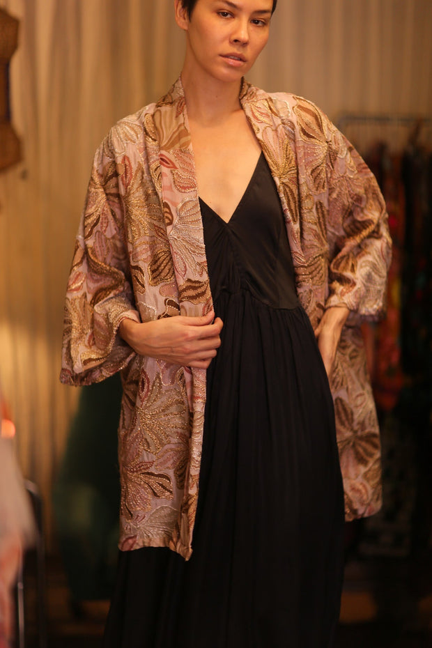 SHORT SILK EMBROIDERED KIMONO LINDA - sustainably made MOMO NEW YORK sustainable clothing, kimono slow fashion