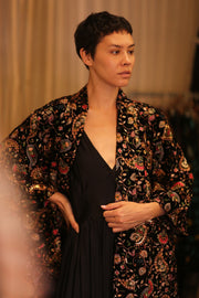 SHORT VELVET EMBROIDERED KIMONO MONA BLACK - sustainably made MOMO NEW YORK sustainable clothing, kimono slow fashion