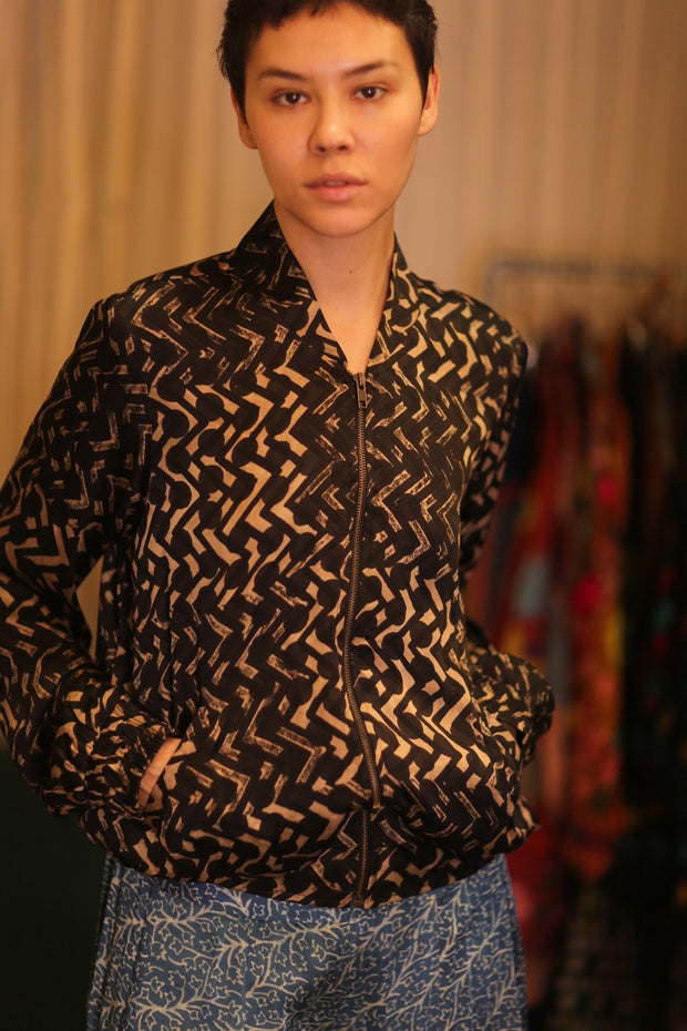 SILK BOMBER JACKET ANCHA RILAY - sustainably made MOMO NEW YORK sustainable clothing, coatandjacket slow fashion