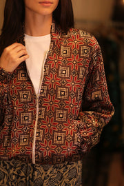 SILK BOMBER JACKET ANCHA RUBY - sustainably made MOMO NEW YORK sustainable clothing, slow fashion