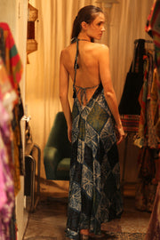 SILK DRESS HANNAH BLUE PAINTER EDIT - sustainably made MOMO NEW YORK sustainable clothing, dress slow fashion
