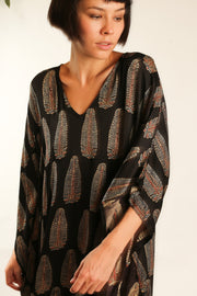 SILK FEATHER KAFTAN DRESS RAJA - sustainably made MOMO NEW YORK sustainable clothing, dress slow fashion