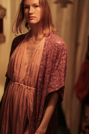 SILK FLORINE LITTLE FLOWERS EMBROIDERED KIMONO - sustainably made MOMO NEW YORK sustainable clothing, embellished slow fashion