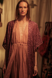 SILK FLORINE LITTLE FLOWERS EMBROIDERED KIMONO - sustainably made MOMO NEW YORK sustainable clothing, embellished slow fashion