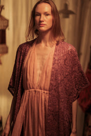 SILK FLORINE LITTLE FLOWERS EMBROIDERED KIMONO - sustainably made MOMO NEW YORK sustainable clothing, embellished slow fashion