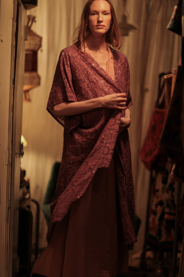 SILK FLORINE LITTLE FLOWERS EMBROIDERED KIMONO - sustainably made MOMO NEW YORK sustainable clothing, embellished slow fashion
