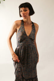 SILK HAND BLOCK PRINT DRESS HAYA - sustainably made MOMO NEW YORK sustainable clothing, dress slow fashion