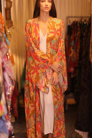 SILK KIMONO PINA ORANGE LEAF - sustainably made MOMO NEW YORK sustainable clothing, handmade slow fashion