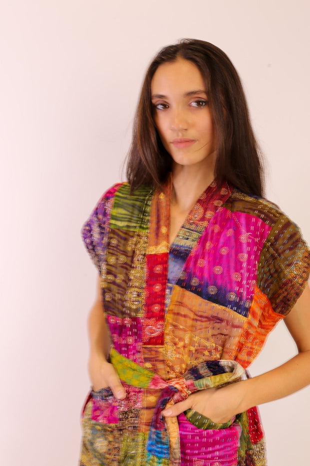 SILK PATCHWORK VEST SINA - sustainably made MOMO NEW YORK sustainable clothing, vest slow fashion