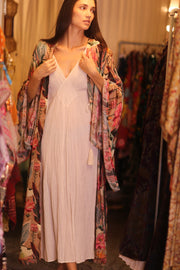 SILK WING KIMONO PINA FLORAL PINKY - sustainably made MOMO NEW YORK sustainable clothing, handmade slow fashion