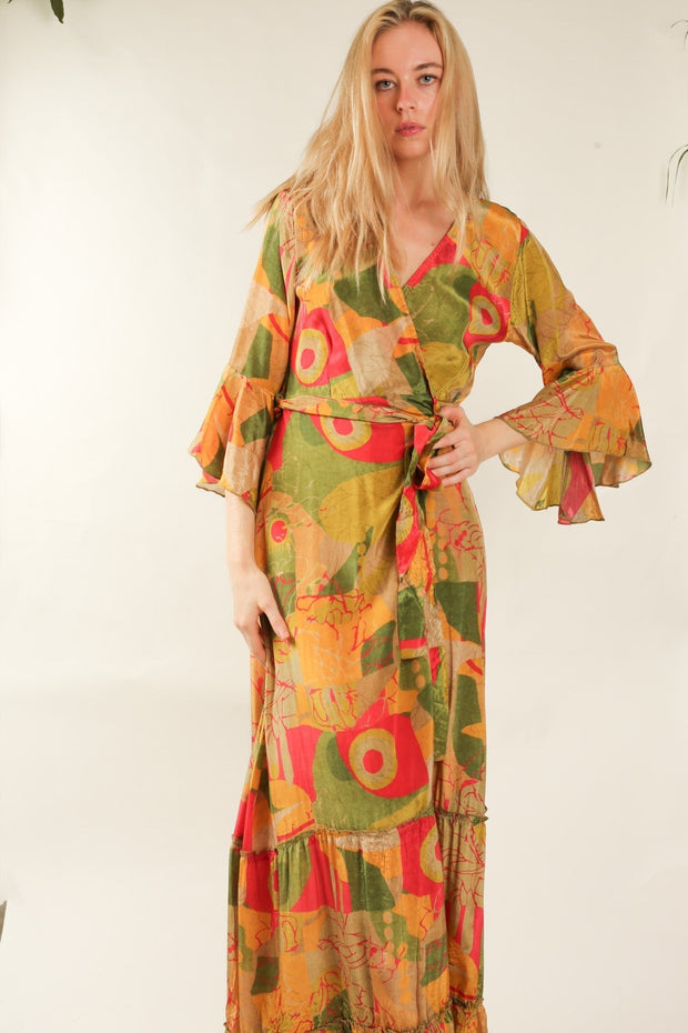 SILK WRAP DRESS KIMONO ISARA - sustainably made MOMO NEW YORK sustainable clothing, new slow fashion