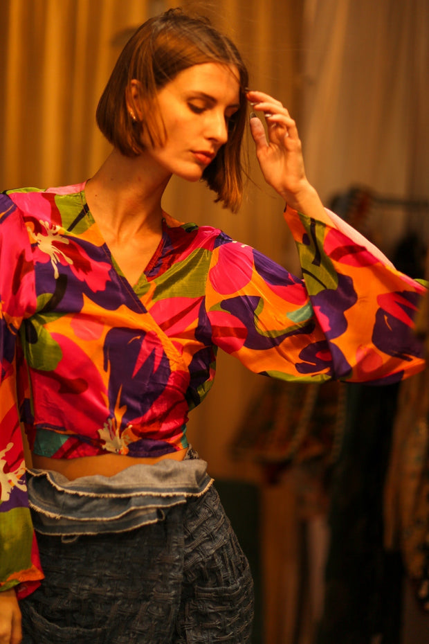 SILK WRAP TOP AURELIA COLORFUL LADY - sustainably made MOMO NEW YORK sustainable clothing, new slow fashion