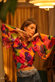SILK WRAP TOP AURELIA COLORFUL LADY - sustainably made MOMO NEW YORK sustainable clothing, new slow fashion