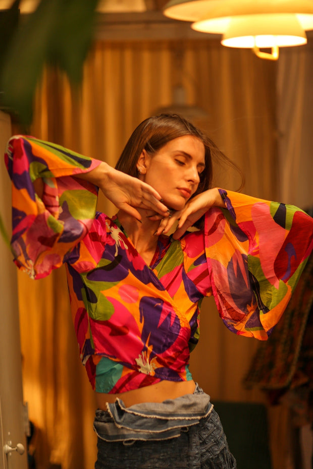 SILK WRAP TOP AURELIA COLORFUL LADY - sustainably made MOMO NEW YORK sustainable clothing, new slow fashion