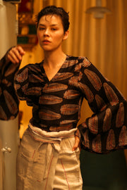 SILK WRAP TOP AURELIA FEATHER BLACK - sustainably made MOMO NEW YORK sustainable clothing, new slow fashion