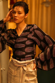 SILK WRAP TOP AURELIA FEATHER BLACK - sustainably made MOMO NEW YORK sustainable clothing, new slow fashion