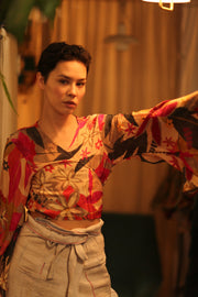 SILK WRAP TOP AURELIA FLOWERS BLOOM - sustainably made MOMO NEW YORK sustainable clothing, new slow fashion