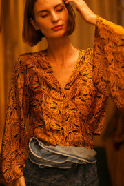 SILK WRAP TOP AURELIA GOLDEN YELLOW - sustainably made MOMO NEW YORK sustainable clothing, new slow fashion