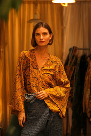 SILK WRAP TOP AURELIA GOLDEN YELLOW - sustainably made MOMO NEW YORK sustainable clothing, new slow fashion