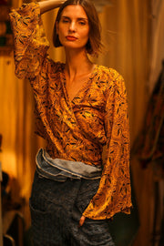 SILK WRAP TOP AURELIA GOLDEN YELLOW - sustainably made MOMO NEW YORK sustainable clothing, new slow fashion