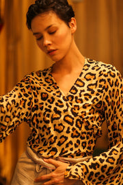 SILK WRAP TOP AURELIA LIGHT LEOPARD - sustainably made MOMO NEW YORK sustainable clothing, new slow fashion