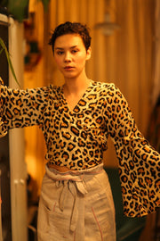 SILK WRAP TOP AURELIA LIGHT LEOPARD - sustainably made MOMO NEW YORK sustainable clothing, new slow fashion