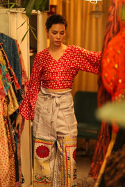 SILK WRAP TOP AURELIA RED DOT - sustainably made MOMO NEW YORK sustainable clothing, new slow fashion