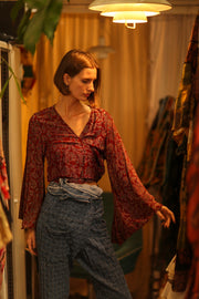 SILK WRAP TOP AURELIA RED WINE - sustainably made MOMO NEW YORK sustainable clothing, new slow fashion