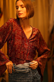 SILK WRAP TOP AURELIA RED WINE - sustainably made MOMO NEW YORK sustainable clothing, new slow fashion