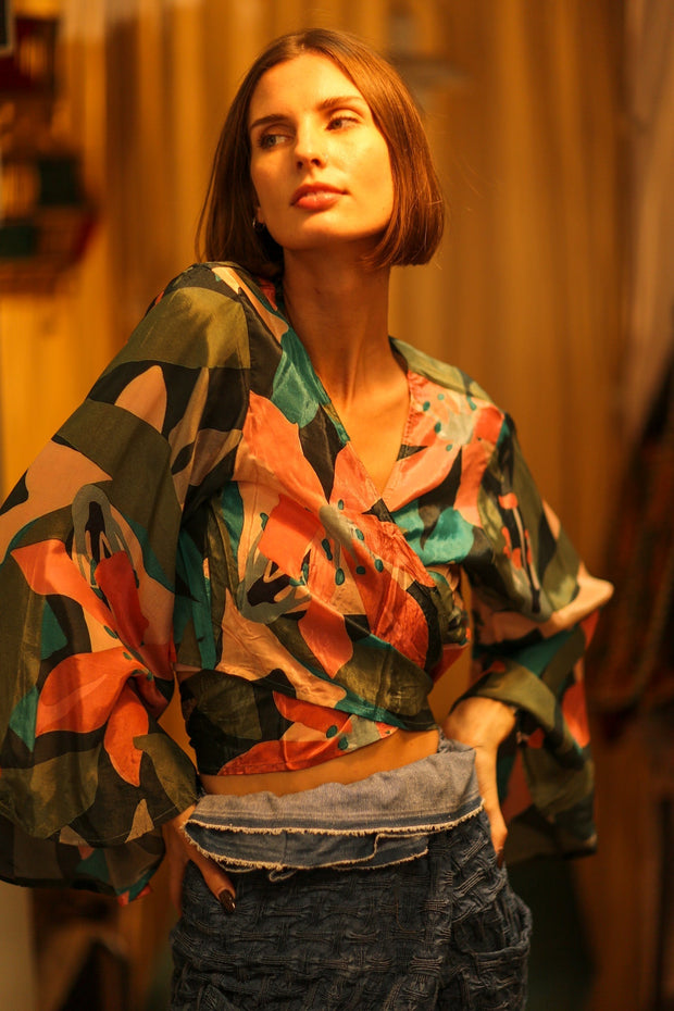 SILK WRAP TOP AURELIA TYRA - sustainably made MOMO NEW YORK sustainable clothing, new slow fashion