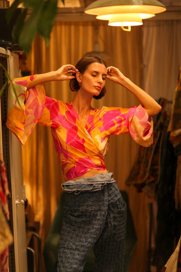 SILK WRAP TOP AURELIA URA - sustainably made MOMO NEW YORK sustainable clothing, new slow fashion