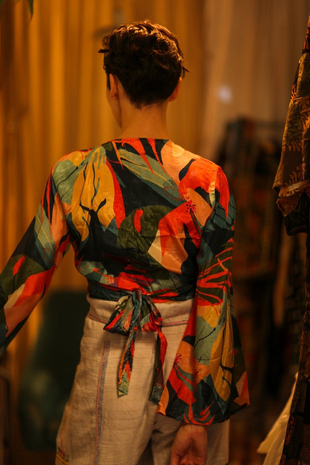 SILK WRAP TOP AURELIE DARK ORLY - sustainably made MOMO NEW YORK sustainable clothing, new slow fashion