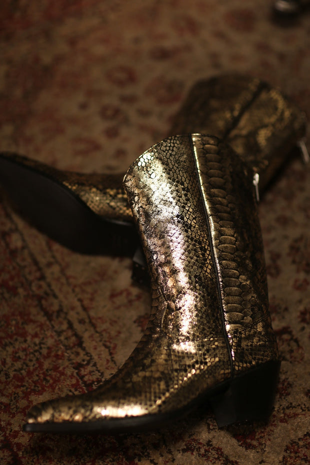 SNAKE PRINT WESTERN BOOTS SANU - sustainably made MOMO NEW YORK sustainable clothing, boots slow fashion