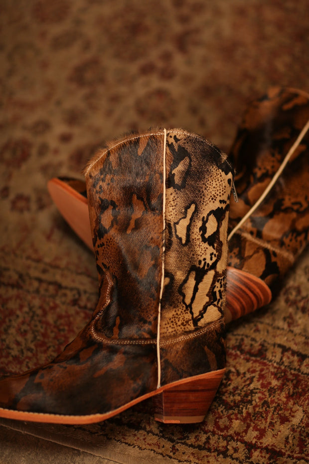 TAN ANIMAL PRINT WESTERN BOOTS - sustainably made MOMO NEW YORK sustainable clothing, boots slow fashion