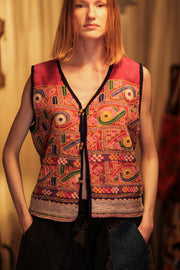 TENZIN EMBROIDERED INDIAN GILET FUCHSIA - sustainably made MOMO NEW YORK sustainable clothing, Coat slow fashion