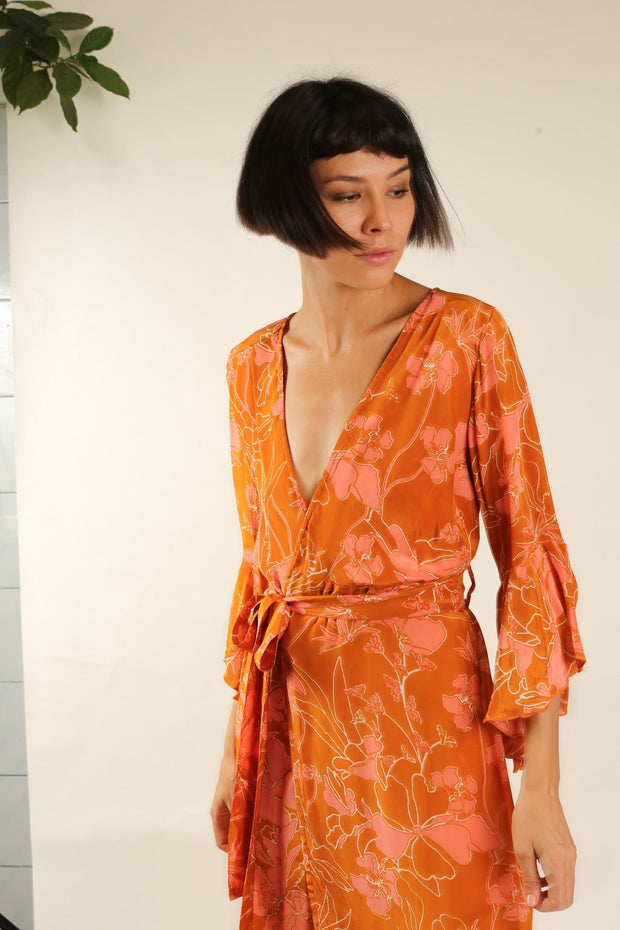 WRAP SILK DRESS KIMONO DAGMARA - sustainably made MOMO NEW YORK sustainable clothing, dress slow fashion