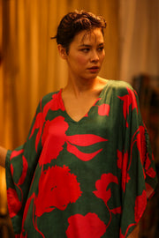 YAYA SILK KAFTAN PINK AND GREEN - sustainably made MOMO NEW YORK sustainable clothing, dresskaftan slow fashion